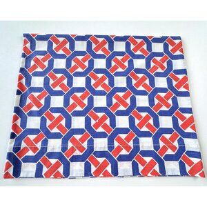 Vintage 70s pillowcase, blue red geometric groovy pattern, Sears single casing